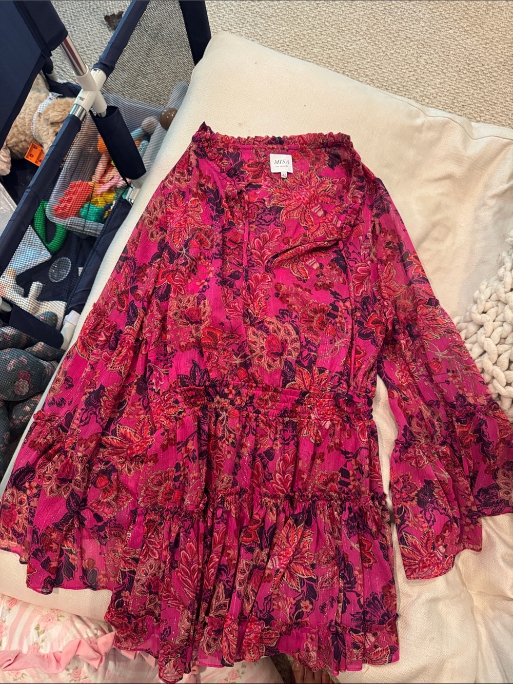Misa Los Angeles Girls Fuchsia Floral Ruffled Dress